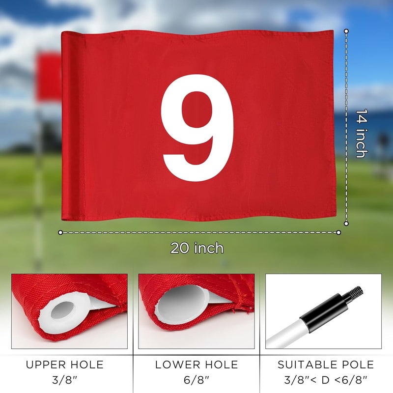 KINGTOP Numbered Golf Flag 20x14 Inch - 420D Dual-layer Nylon, Double Sided Printed, Tube Inserted - Standard Putting Green Flags for Backyard Practice, Golf Courses, Country Club, #1-9 - Image 3